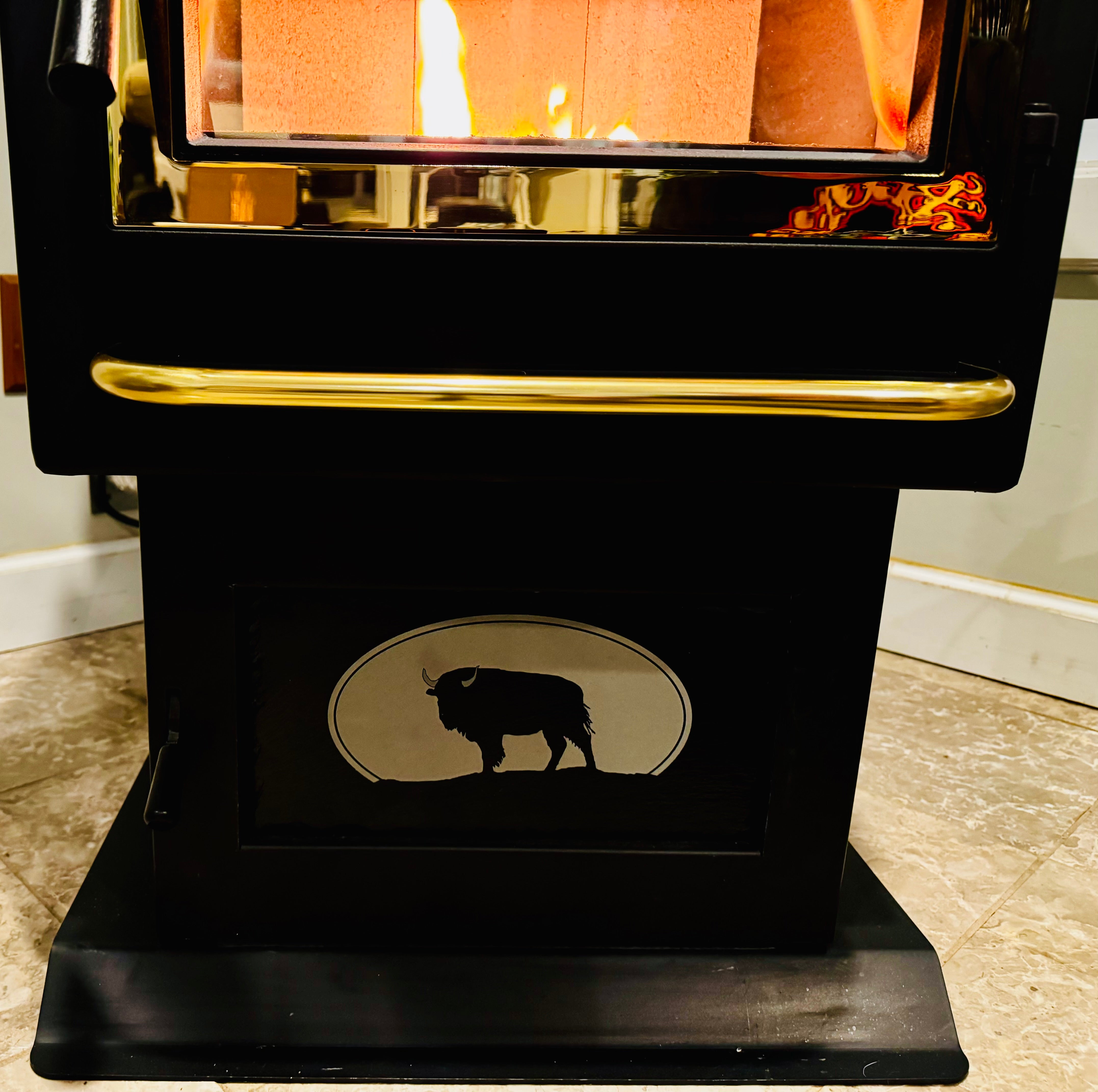 Bison at The Wall, S.D. - Magnetic Pellet Stove Decorative Ash Door Insert for Harman P Series - Standard Collection - Available in Slate, Aluminum, or Stainless Steel