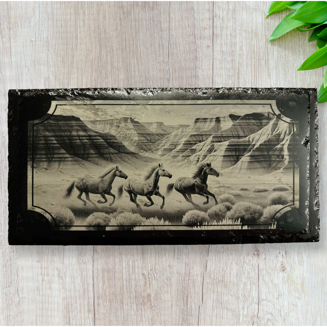 Horses in the Badlands - Magnetic Pellet Stove Decorative Slate Insert for Harman P Series - Standard Stove Slate