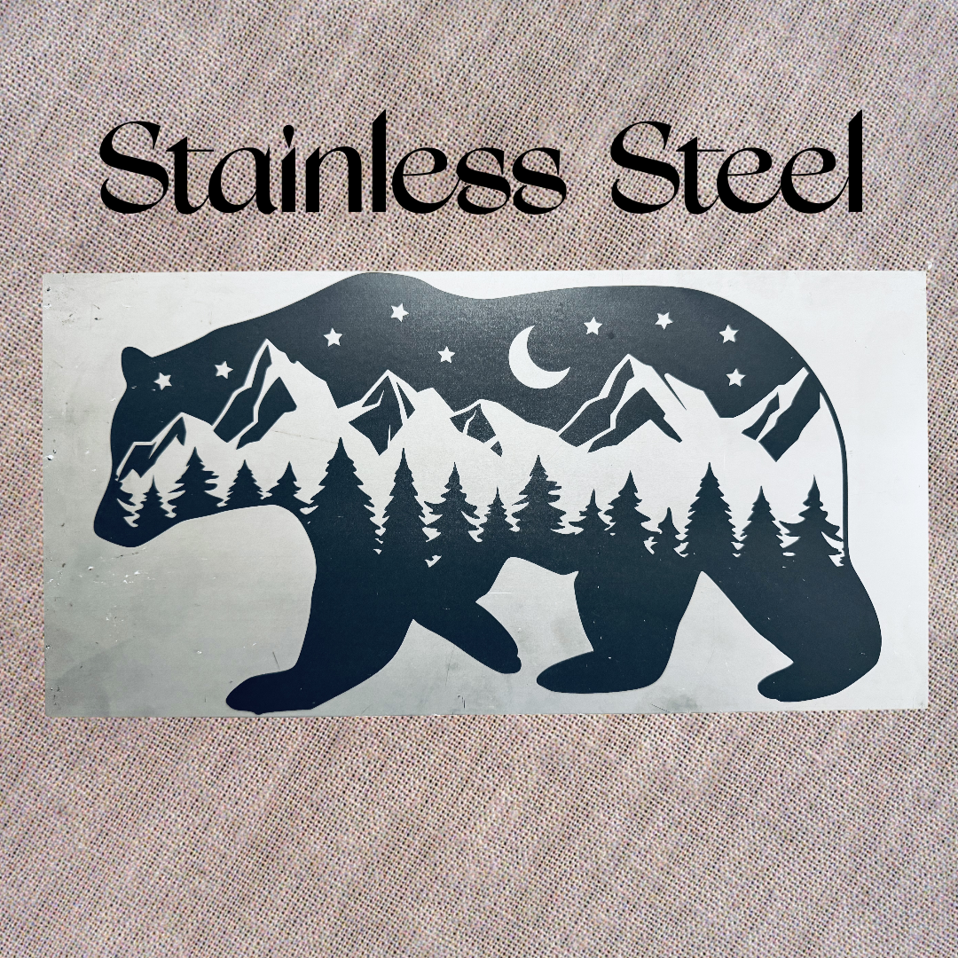 Mountain Bear Silhouette - Magnetic Pellet Stove Decorative Ash Door Insert for Harman P Series - Standard Collection - Available in Slate, Aluminum, or Stainless Steel