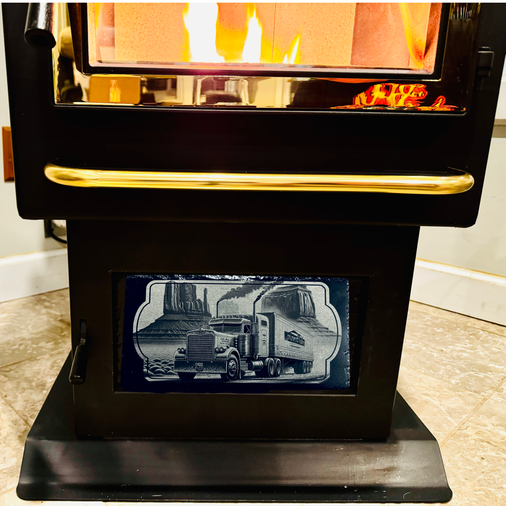 Truckin' - Magnetic Pellet Stove Decorative Slate Insert for Harman P Series - Standard Stove Slate