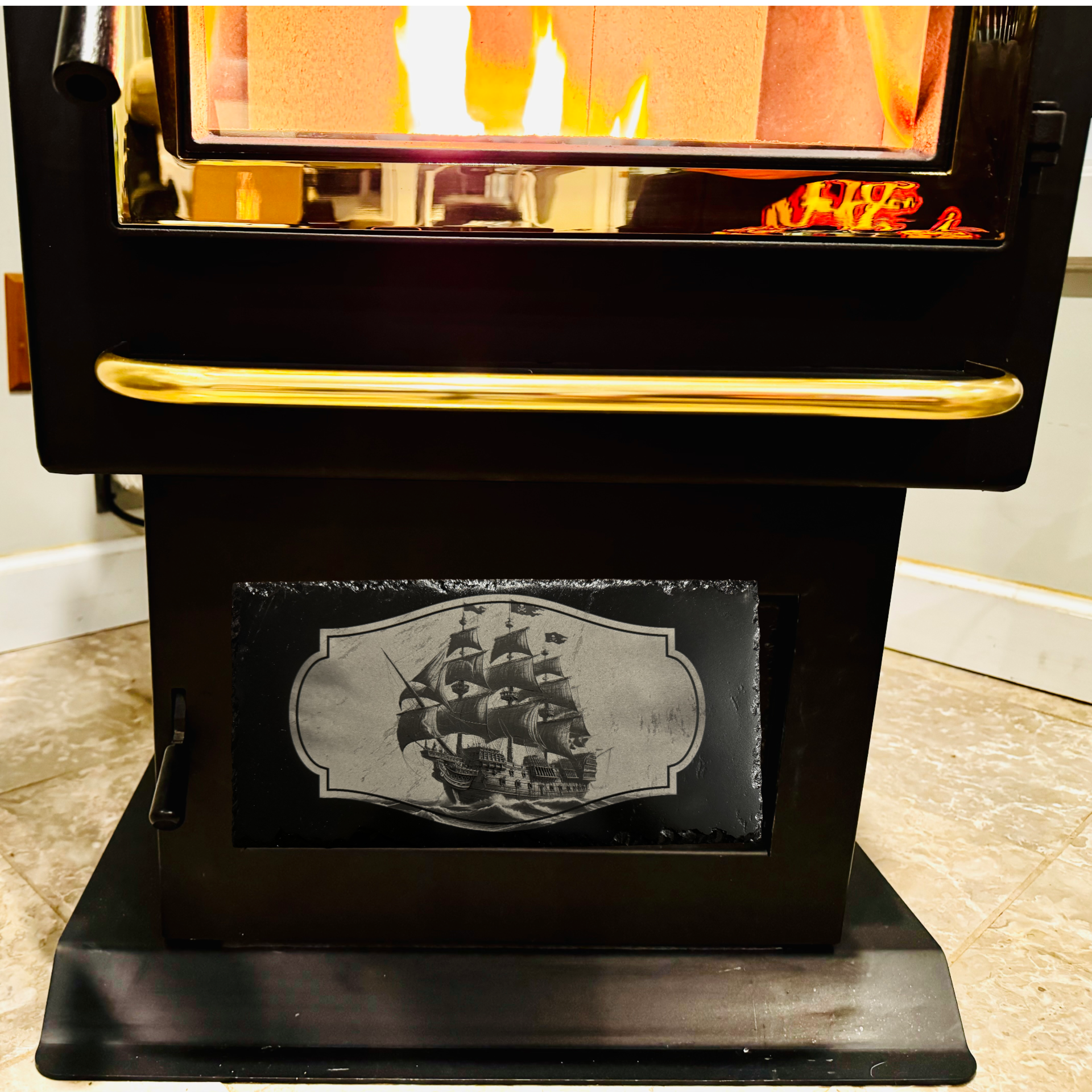 Hoist The Black Flag - Magnetic Pellet Stove Decorative Slate Insert for Harman P Series - Standard Stove Slate