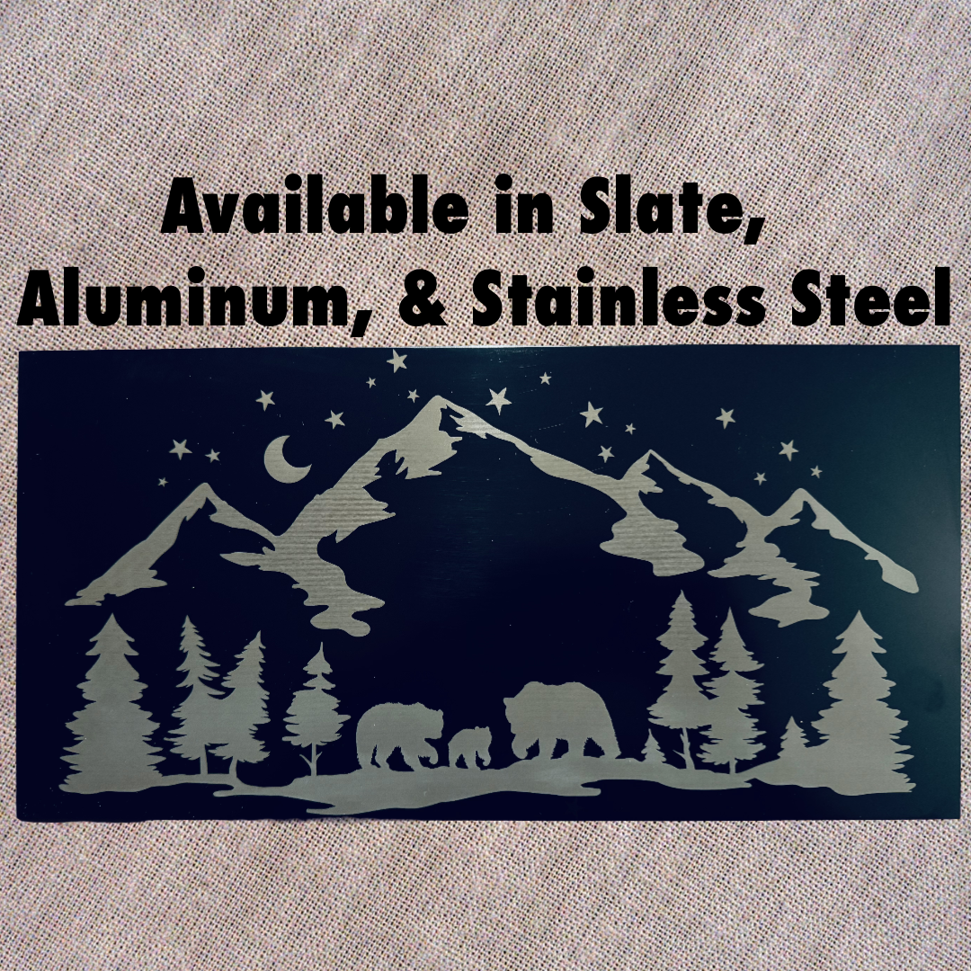 Bear Family - Magnetic Pellet Stove Decorative Ash Door Insert for Harman P Series - Standard Collection - Available in Slate, Aluminum, or Stainless Steel