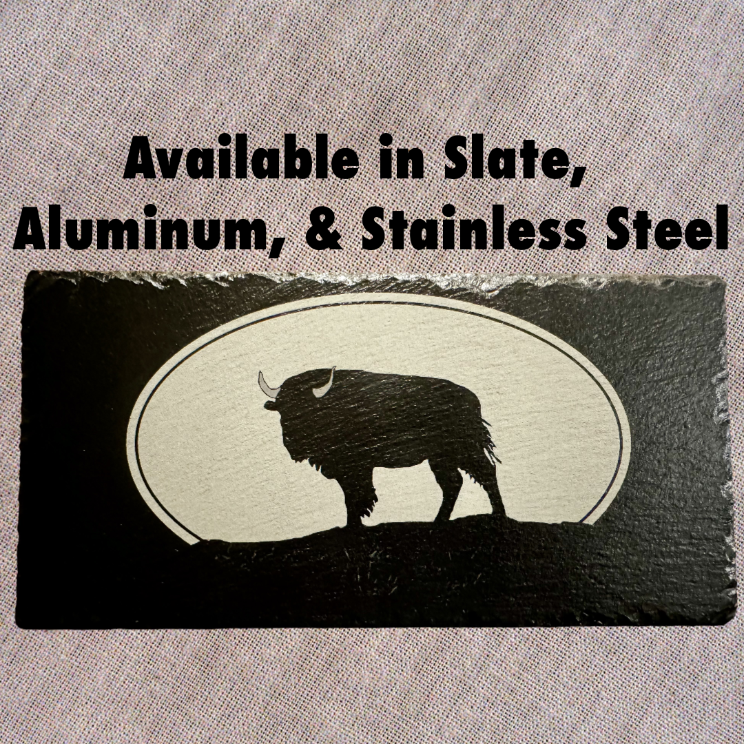 Bison at The Wall, S.D. - Magnetic Pellet Stove Decorative Ash Door Insert for Harman P Series - Standard Collection - Available in Slate, Aluminum, or Stainless Steel