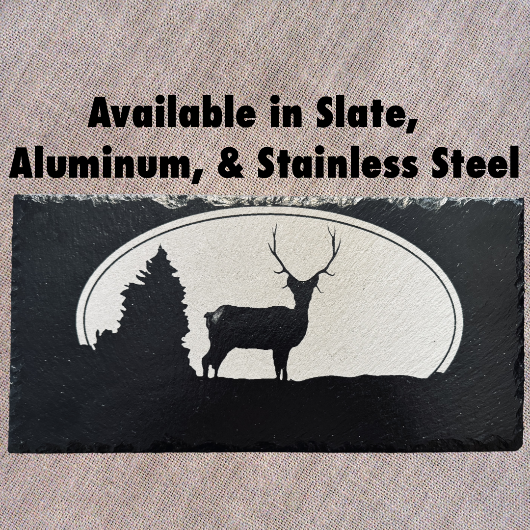 Elk Near Lava Creek - Magnetic Pellet Stove Decorative Ash Door Insert for Harman P Series - Standard Stove Slate - Available in Slate, Aluminum, or Stainless Steel