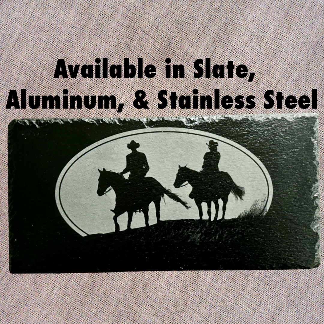 Cowboys in Yellowstone - Magnetic Pellet Stove Decorative Ash Door Insert for Harman P Series - Standard Stove Slate - Available in Slate, Aluminum, or Stainless Steel